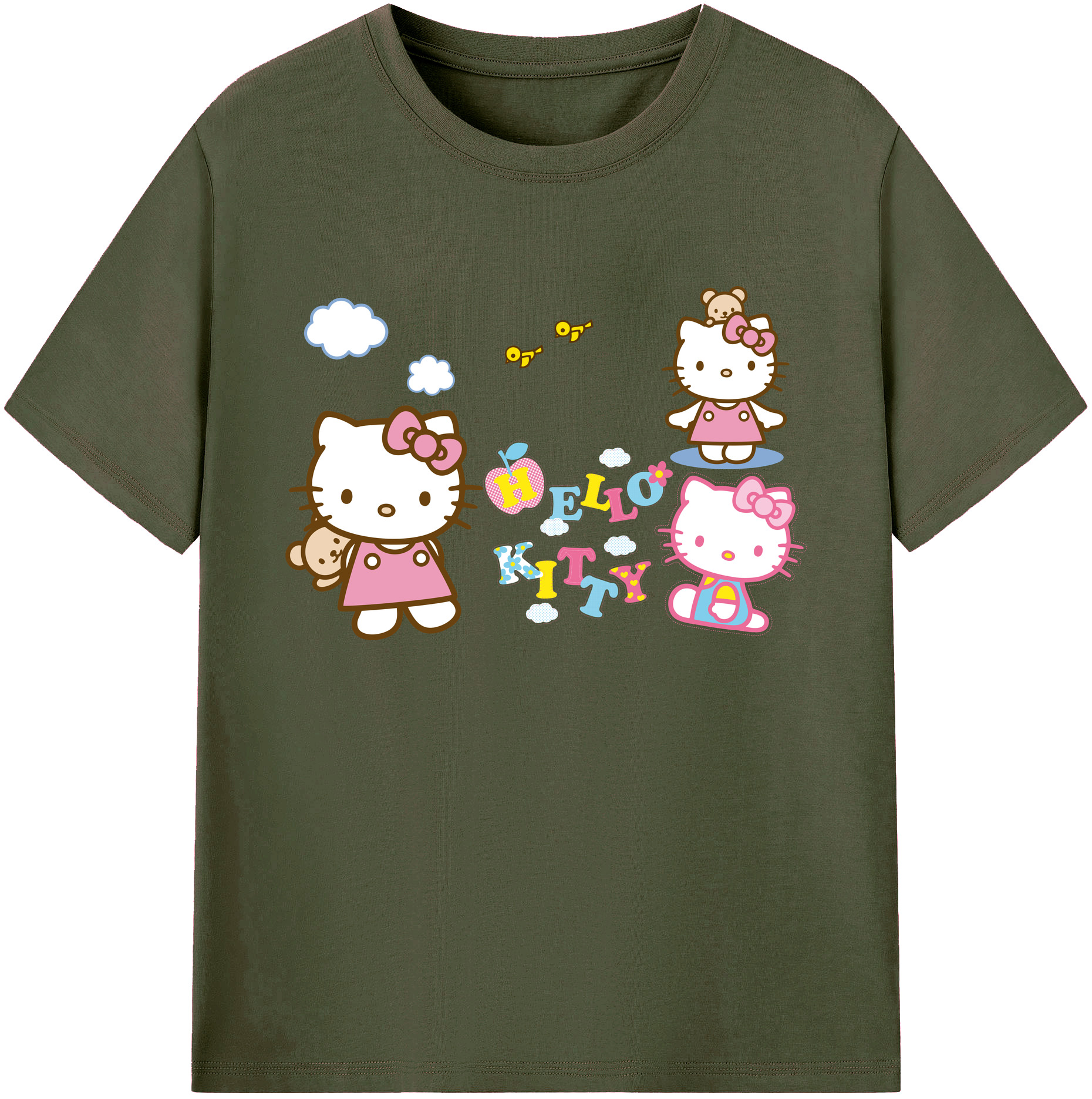 （画像用） Hello Kitty ハローキティ 綿100％ メンズ半袖Tシャツ｜肌触りやわらか＆通気性